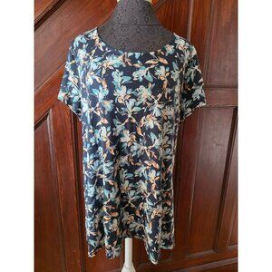 Pure Jill Blue Floral Scoop Neck Tunic Top Pure Pima